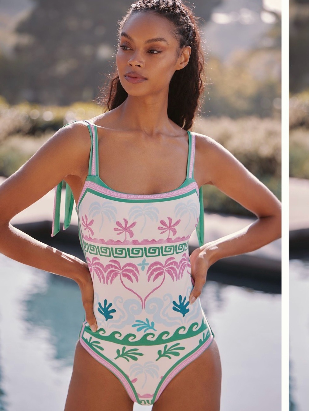 Beach Riot Shona Pink & Green Tropical Palm One-Piece Swimsuit Large